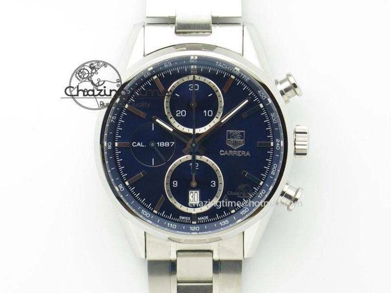 Bold Carrera CAL1887 Chronograph 41mm SS V6F 1:1 Best Edition Blue Dial On SS Bracelet CAL 9715