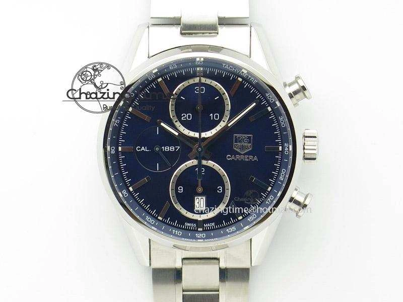 Bold Carrera CAL1887 Chronograph 41mm SS V6F 1:1 Best Edition Blue Dial On SS Bracelet CAL 9715