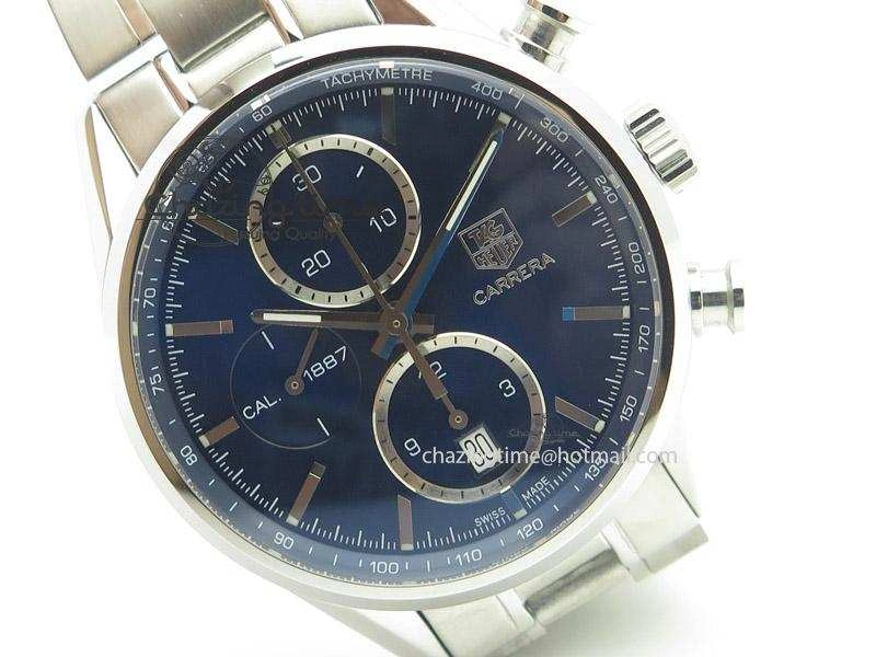 Bold Carrera CAL1887 Chronograph 41mm SS V6F 1:1 Best Edition Blue Dial On SS Bracelet CAL 9715