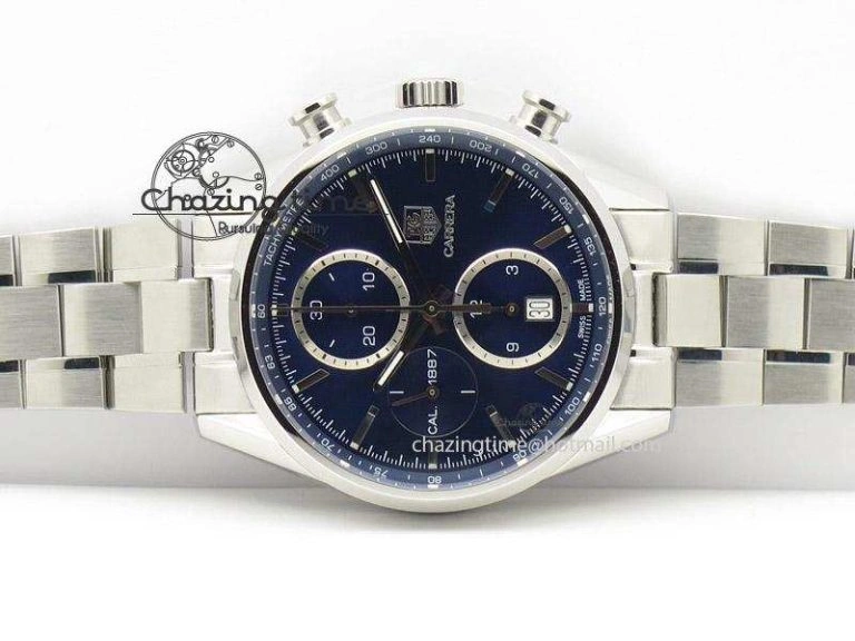 Bold Carrera CAL1887 Chronograph 41mm SS V6F 1:1 Best Edition Blue Dial On SS Bracelet CAL 9715