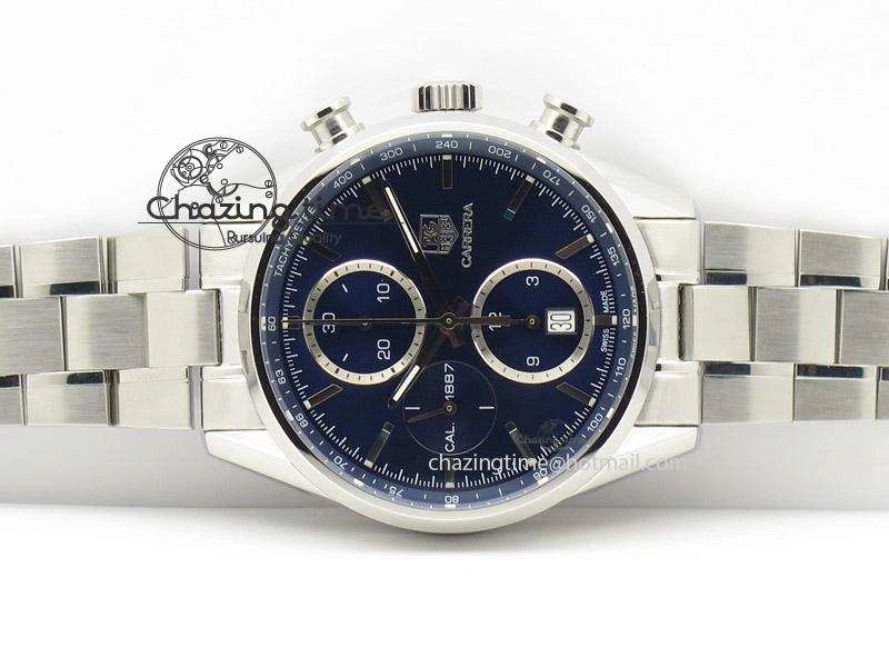 Bold Carrera CAL1887 Chronograph 41mm SS V6F 1:1 Best Edition Blue Dial On SS Bracelet CAL 9715