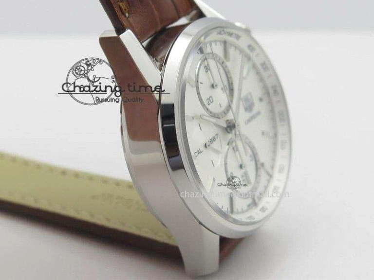 GoAnywhere Carrera CAL1887 Chronograph 41mm SS V6F 1:1 Best Edition White Dial On Brown Leather Strap CAL 9718