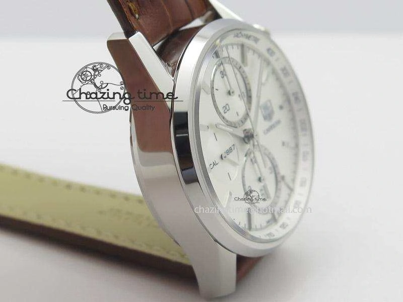 GoAnywhere Carrera CAL1887 Chronograph 41mm SS V6F 1:1 Best Edition White Dial On Brown Leather Strap CAL 9718