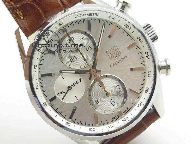 GoAnywhere Carrera CAL1887 Chronograph 41mm SS V6F 1:1 Best Edition White Dial On Brown Leather Strap CAL 9718