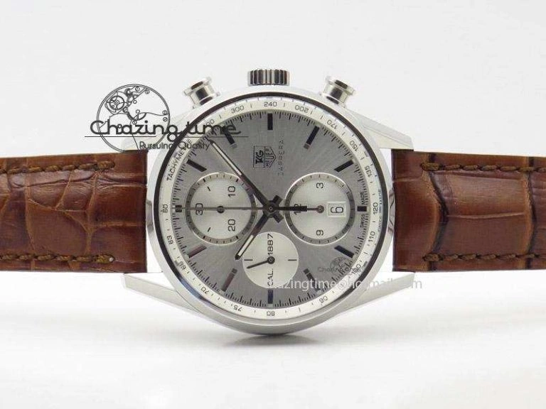 GoAnywhere Carrera CAL1887 Chronograph 41mm SS V6F 1:1 Best Edition White Dial On Brown Leather Strap CAL 9718