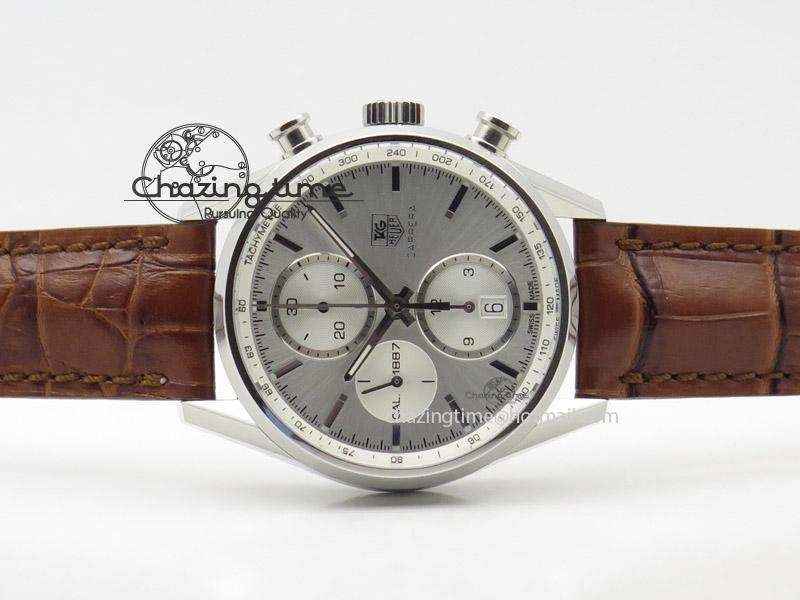 GoAnywhere Carrera CAL1887 Chronograph 41mm SS V6F 1:1 Best Edition White Dial On Brown Leather Strap CAL 9718