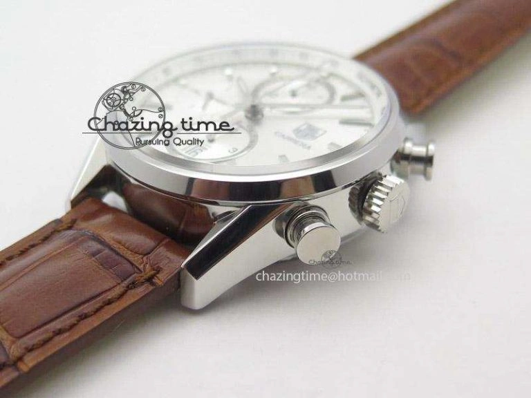 GoAnywhere Carrera CAL1887 Chronograph 41mm SS V6F 1:1 Best Edition White Dial On Brown Leather Strap CAL 9718
