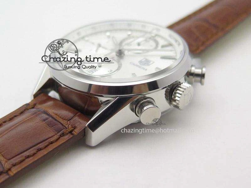GoAnywhere Carrera CAL1887 Chronograph 41mm SS V6F 1:1 Best Edition White Dial On Brown Leather Strap CAL 9718