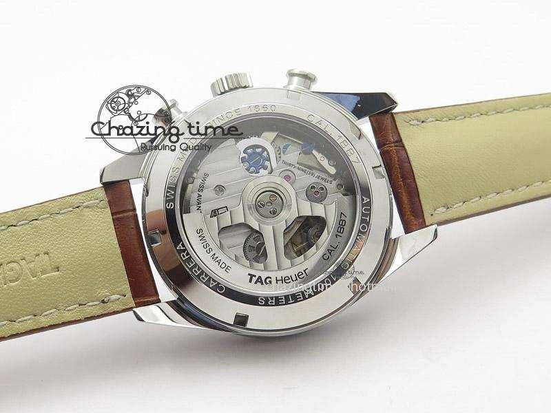GoAnywhere Carrera CAL1887 Chronograph 41mm SS V6F 1:1 Best Edition White Dial On Brown Leather Strap CAL 9718