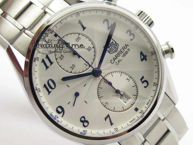Thermal Carrera CAL1887 Chronograph SS V6F 1:1 Best Edition White Dial Blue Markers On SS Bracelet CAL 9705