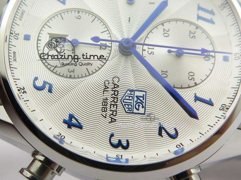 Thermal Carrera CAL1887 Chronograph SS V6F 1:1 Best Edition White Dial Blue Markers On SS Bracelet CAL 9705