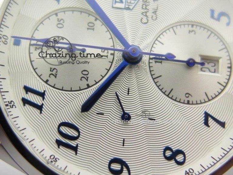 Thermal Carrera CAL1887 Chronograph SS V6F 1:1 Best Edition White Dial Blue Markers On SS Bracelet CAL 9705