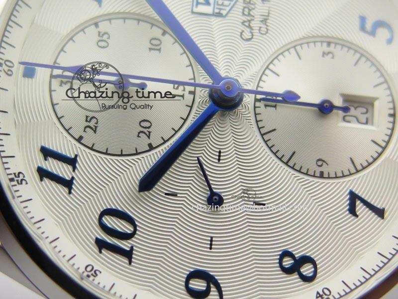 Thermal Carrera CAL1887 Chronograph SS V6F 1:1 Best Edition White Dial Blue Markers On SS Bracelet CAL 9705