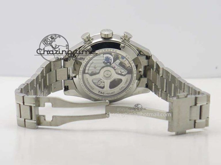 Thermal Carrera CAL1887 Chronograph SS V6F 1:1 Best Edition White Dial Blue Markers On SS Bracelet CAL 9705
