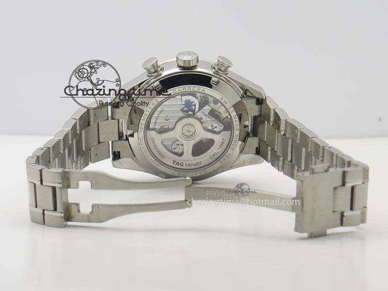 Thermal Carrera CAL1887 Chronograph SS V6F 1:1 Best Edition White Dial Blue Markers On SS Bracelet CAL 9705