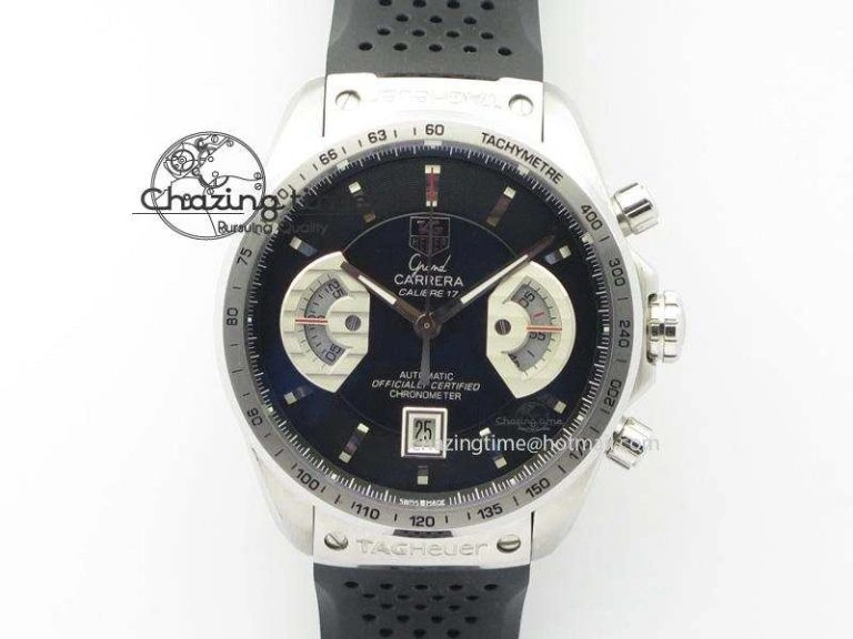Vibrant Carrera Calibre 17 SS Black Dial On Black Rubber Strap A 9708