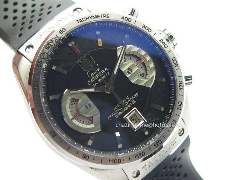 Vibrant Carrera Calibre 17 SS Black Dial On Black Rubber Strap A 9708