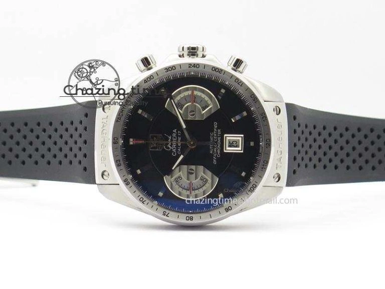Vibrant Carrera Calibre 17 SS Black Dial On Black Rubber Strap A 9708