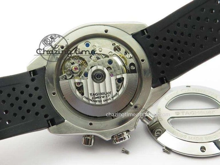 Vibrant Carrera Calibre 17 SS Black Dial On Black Rubber Strap A 9708
