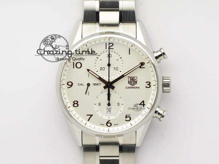 Practical Carrera Calibre 1887 Chrono V6F 1:1 Best Edition White Dial On SS Bracelet CAL 9713