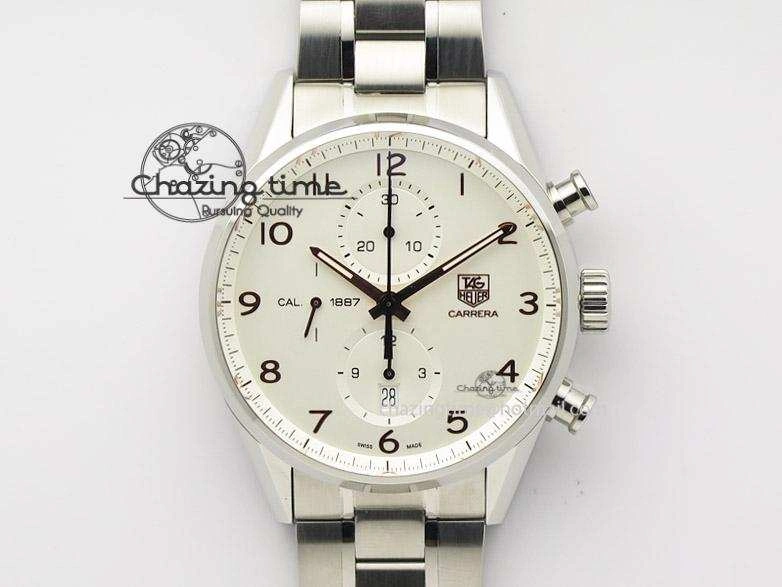Practical Carrera Calibre 1887 Chrono V6F 1:1 Best Edition White Dial On SS Bracelet CAL 9713