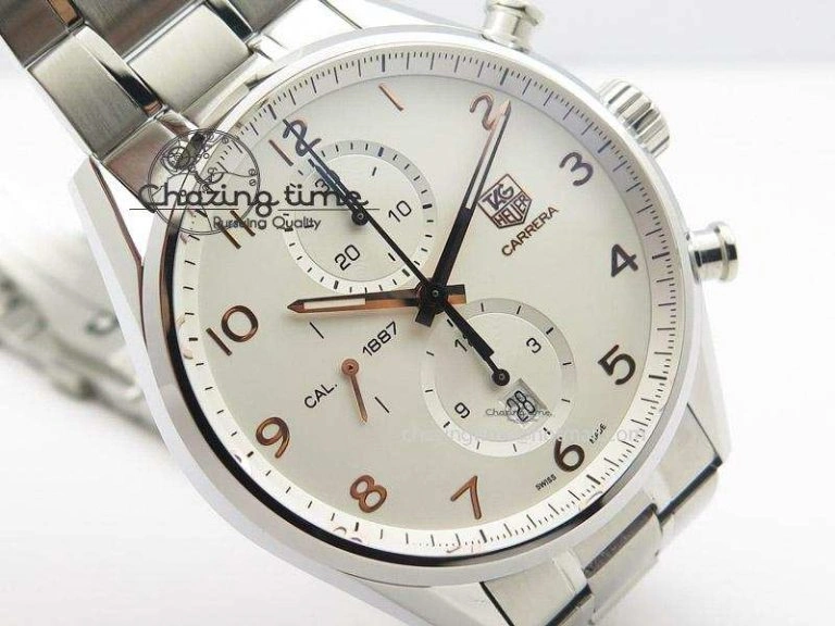 Practical Carrera Calibre 1887 Chrono V6F 1:1 Best Edition White Dial On SS Bracelet CAL 9713