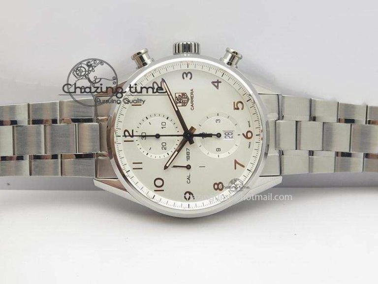 Practical Carrera Calibre 1887 Chrono V6F 1:1 Best Edition White Dial On SS Bracelet CAL 9713