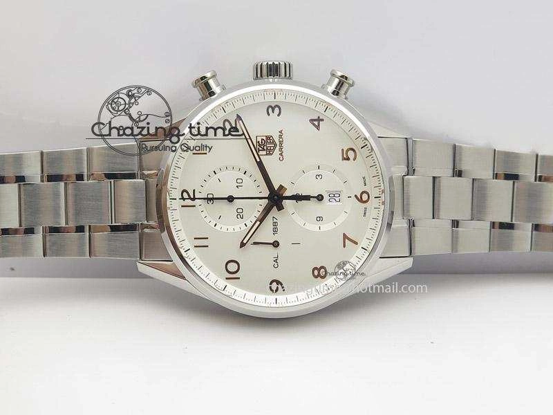 Practical Carrera Calibre 1887 Chrono V6F 1:1 Best Edition White Dial On SS Bracelet CAL 9713