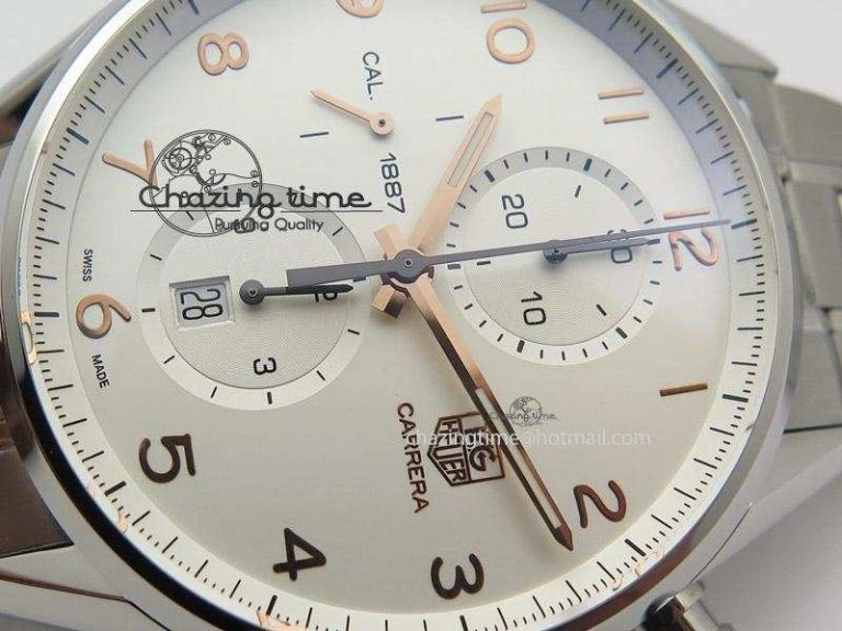 Practical Carrera Calibre 1887 Chrono V6F 1:1 Best Edition White Dial On SS Bracelet CAL 9713