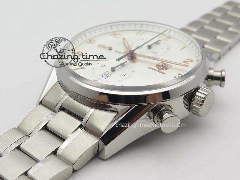 Practical Carrera Calibre 1887 Chrono V6F 1:1 Best Edition White Dial On SS Bracelet CAL 9713