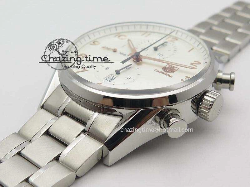 Practical Carrera Calibre 1887 Chrono V6F 1:1 Best Edition White Dial On SS Bracelet CAL 9713