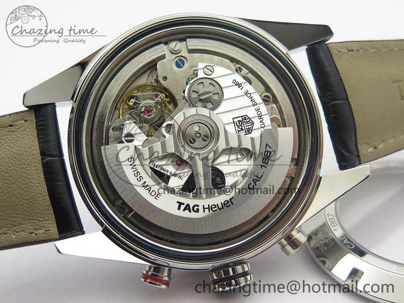 Contemporary Carrera Calibre 1887 Day-Date SS V6F 1:1 Best Edition Ceramic Bezel Black Dial On Leather Strap A 9690