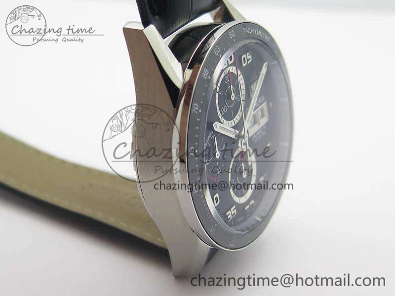 Contemporary Carrera Calibre 1887 Day-Date SS V6F 1:1 Best Edition Ceramic Bezel Black Dial On Leather Strap A 9690