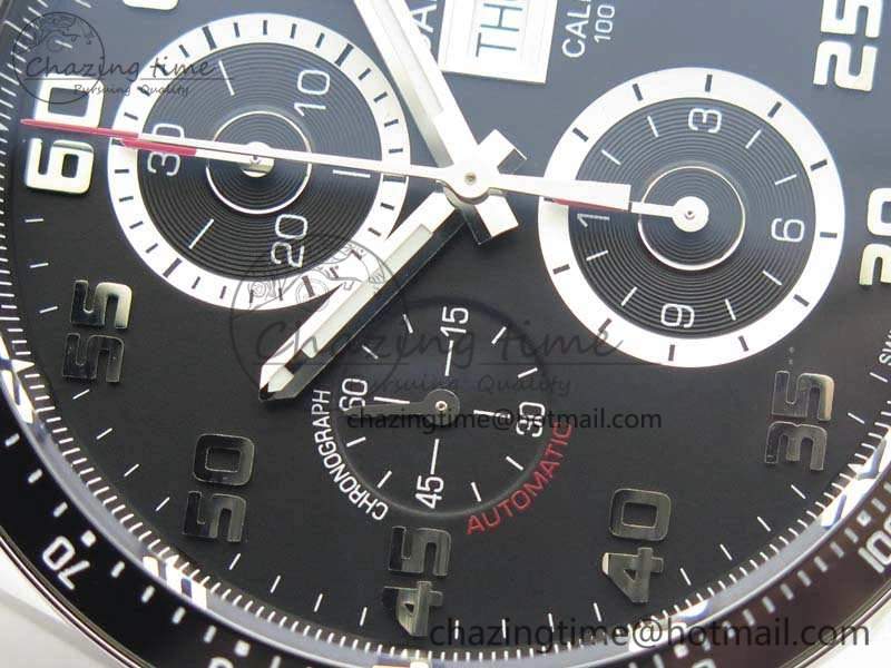 Contemporary Carrera Calibre 1887 Day-Date SS V6F 1:1 Best Edition Ceramic Bezel Black Dial On Leather Strap A 9690