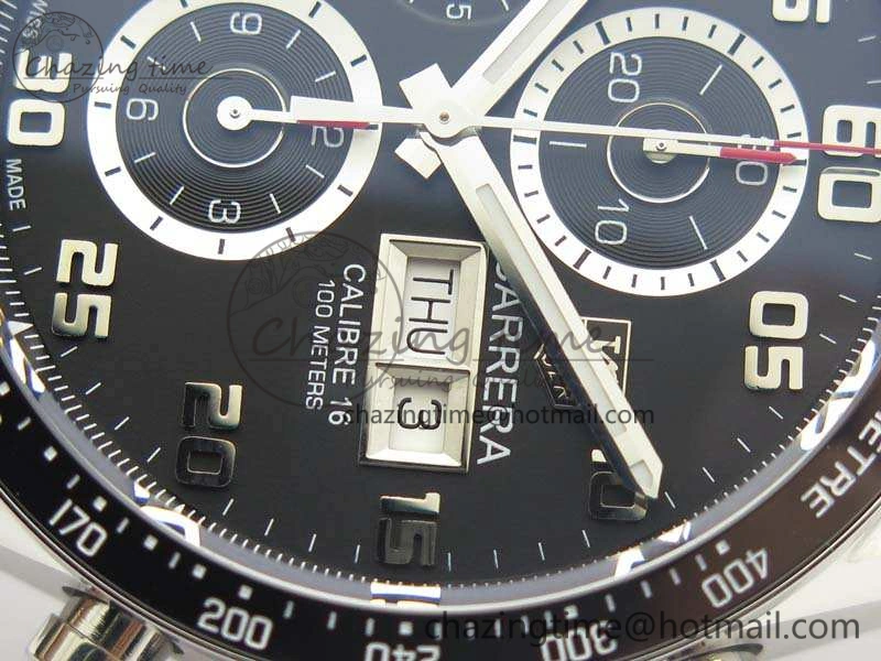 Contemporary Carrera Calibre 1887 Day-Date SS V6F 1:1 Best Edition Ceramic Bezel Black Dial On Leather Strap A 9690