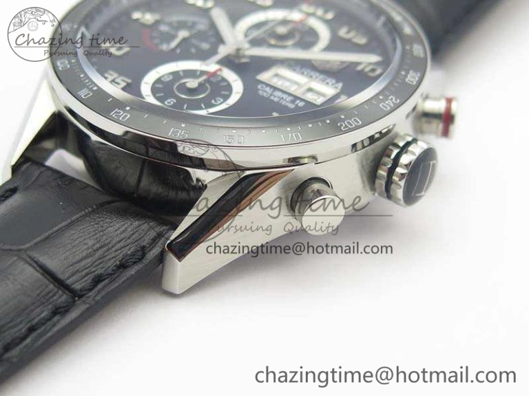 Contemporary Carrera Calibre 1887 Day-Date SS V6F 1:1 Best Edition Ceramic Bezel Black Dial On Leather Strap A 9690