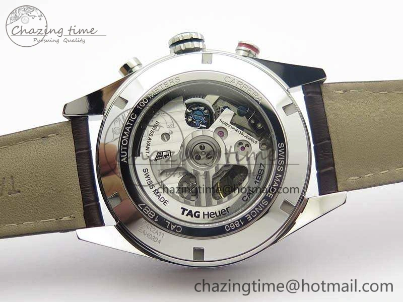 Youthful Carrera Calibre 1887 Day-Date SS V6F 1:1 Best Edition Ceramic Bezel Brown Dial On Leather Strap A 9691