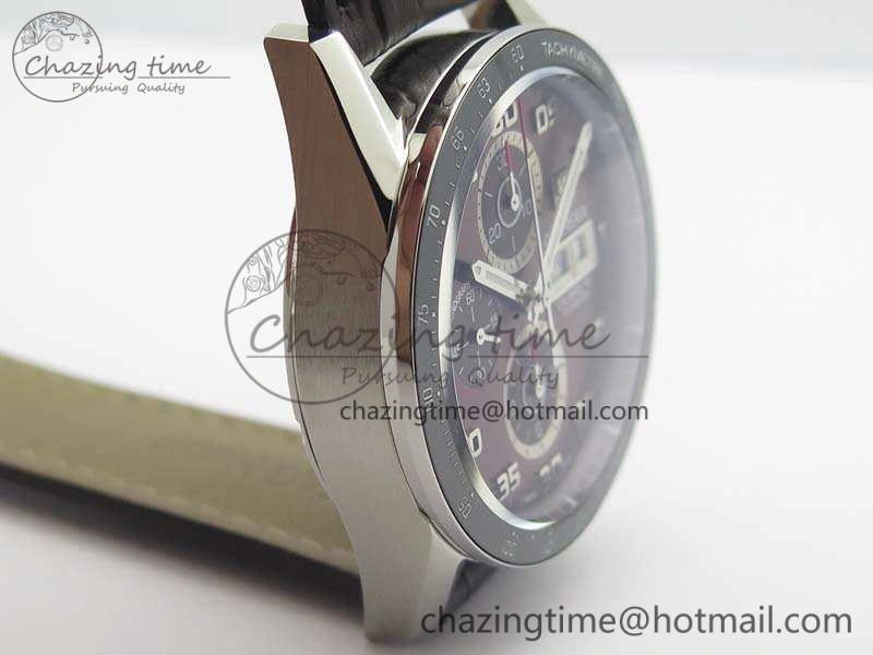 Youthful Carrera Calibre 1887 Day-Date SS V6F 1:1 Best Edition Ceramic Bezel Brown Dial On Leather Strap A 9691