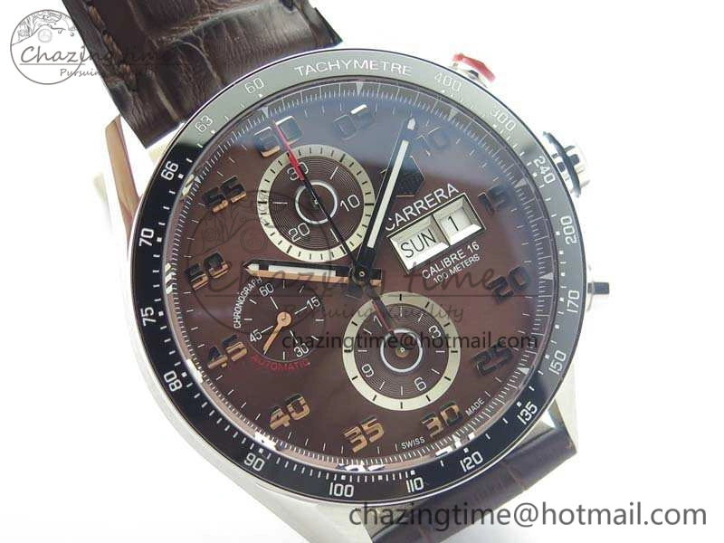 Youthful Carrera Calibre 1887 Day-Date SS V6F 1:1 Best Edition Ceramic Bezel Brown Dial On Leather Strap A 9691