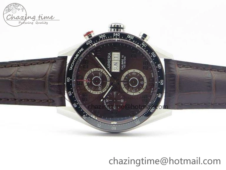 Youthful Carrera Calibre 1887 Day-Date SS V6F 1:1 Best Edition Ceramic Bezel Brown Dial On Leather Strap A 9691