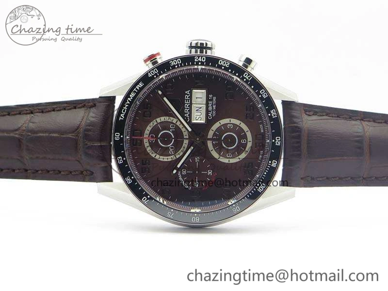 Youthful Carrera Calibre 1887 Day-Date SS V6F 1:1 Best Edition Ceramic Bezel Brown Dial On Leather Strap A 9691