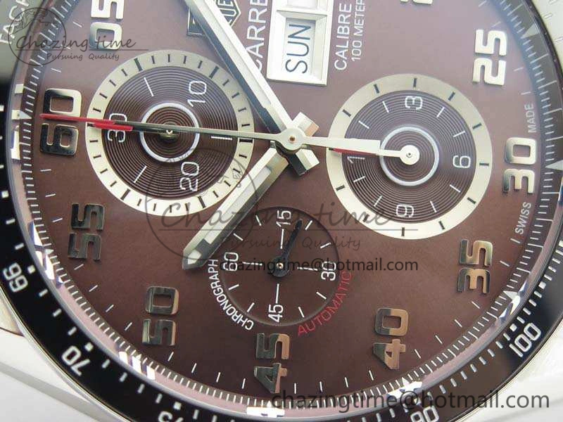 Youthful Carrera Calibre 1887 Day-Date SS V6F 1:1 Best Edition Ceramic Bezel Brown Dial On Leather Strap A 9691