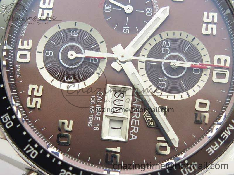 Youthful Carrera Calibre 1887 Day-Date SS V6F 1:1 Best Edition Ceramic Bezel Brown Dial On Leather Strap A 9691