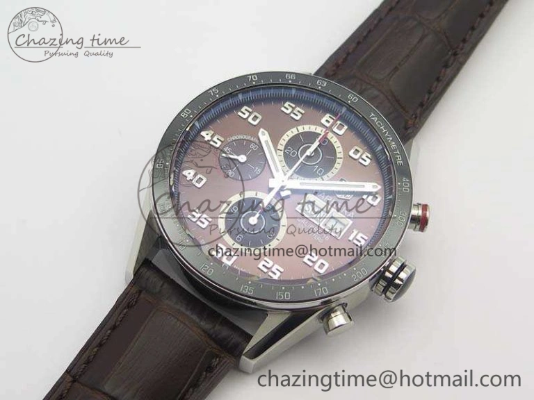 Youthful Carrera Calibre 1887 Day-Date SS V6F 1:1 Best Edition Ceramic Bezel Brown Dial On Leather Strap A 9691