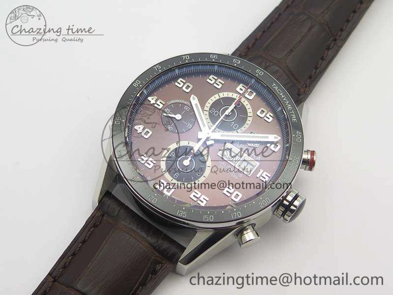 Youthful Carrera Calibre 1887 Day-Date SS V6F 1:1 Best Edition Ceramic Bezel Brown Dial On Leather Strap A 9691