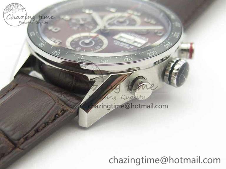 Youthful Carrera Calibre 1887 Day-Date SS V6F 1:1 Best Edition Ceramic Bezel Brown Dial On Leather Strap A 9691
