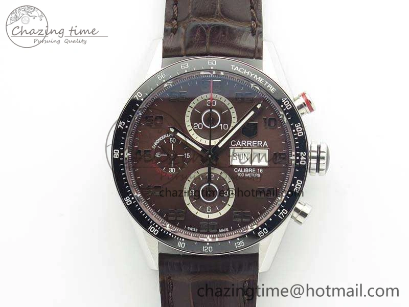 Youthful Carrera Calibre 1887 Day-Date SS V6F 1:1 Best Edition Ceramic Bezel Brown Dial On Leather Strap A 9691