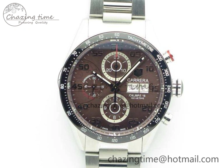 Carrera Calibre 1887 Day-Date SS V6F 1:1 Best Edition Ceramic Bezel Brown Dial On SS Bracelet A Neat 9688