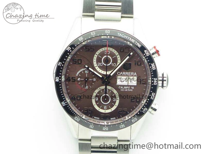 Carrera Calibre 1887 Day-Date SS V6F 1:1 Best Edition Ceramic Bezel Brown Dial On SS Bracelet A Neat 9688