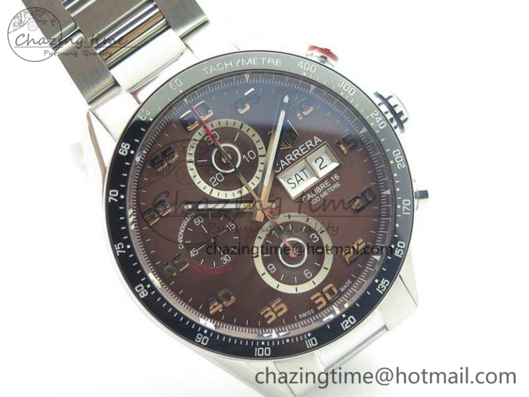 Carrera Calibre 1887 Day-Date SS V6F 1:1 Best Edition Ceramic Bezel Brown Dial On SS Bracelet A Neat 9688